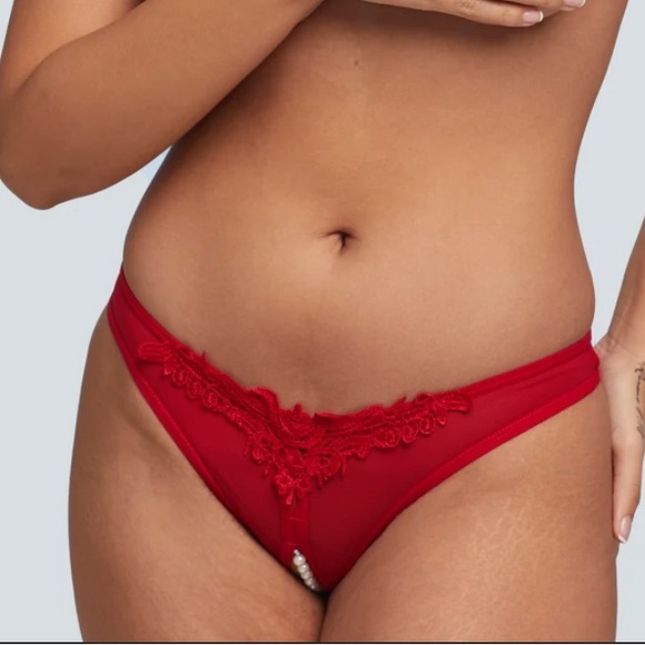 Pearl Trim Open Gusset Mesh Thong - Picture 3 of 4